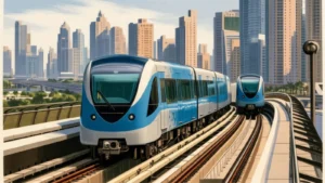 Tren del Metro de Dubái detenido en una estación de la Línea Roja